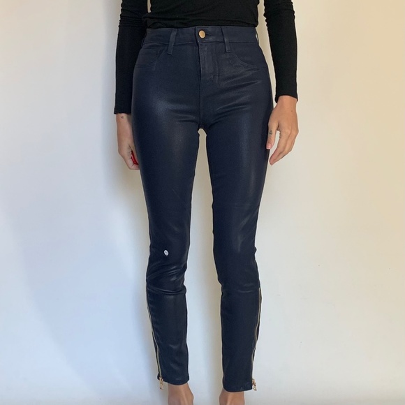 L’AGENCE Sabine High Rise Coated Skinny Jeans Navy "Deep Cove" - Picture 4 of 15